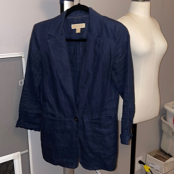 Navy Linen Blazer - Picture 1 of 4